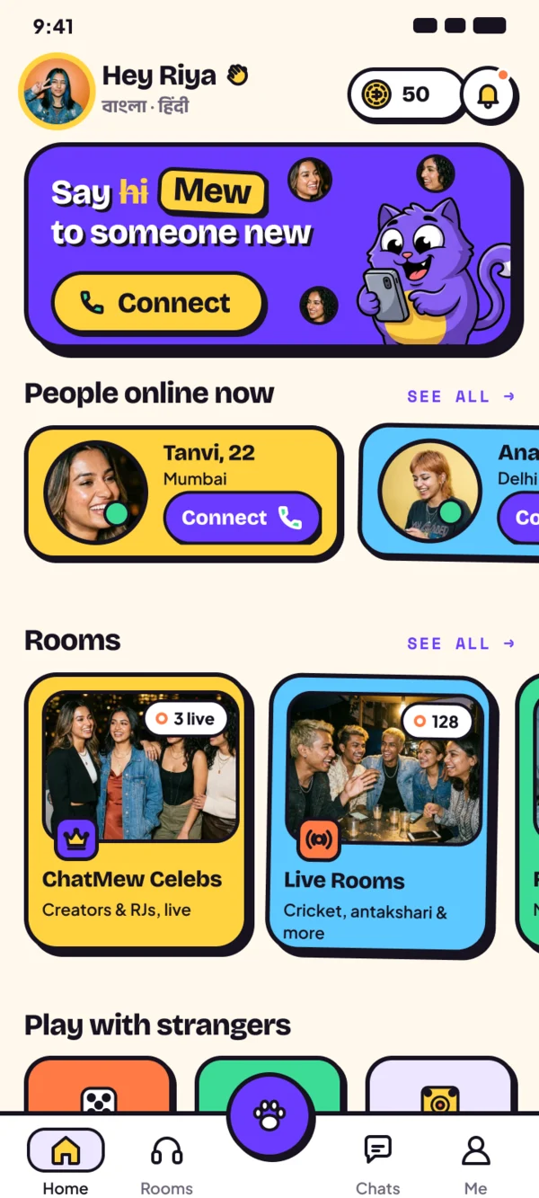 ChatMew home screen in light mode